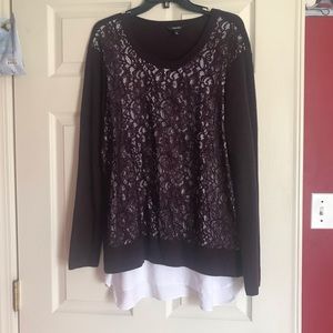 Plum Sweater Mixed Media Blouse